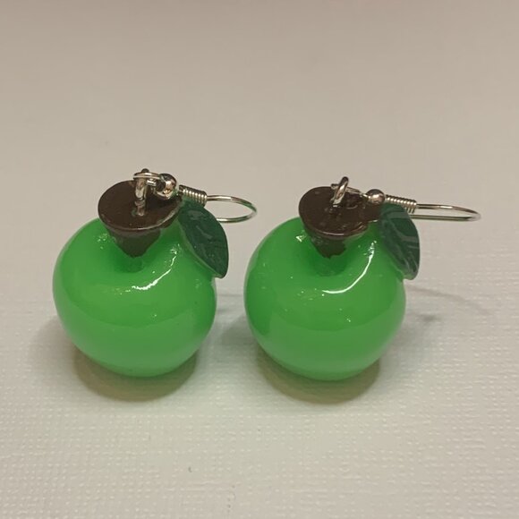 Green Apple Earring, Fruit Earring, Funny Food Earring, Teacher Earring, Gift - Picture 4 of 5